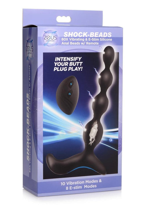 Load image 1 in gallery view. Zeus Shock Beads 80x Vibrating and E-Stim Rechargeable Silicone Anal Beads with Remote Control - Black