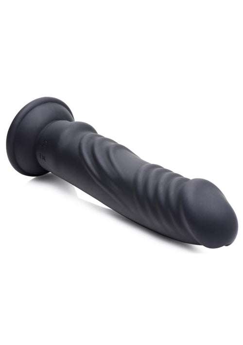 Load image 1 in gallery view. Zeus Vibrating and E-Stim Rechargeable Silicone Dildo with Remote Control - Black - 7.9in