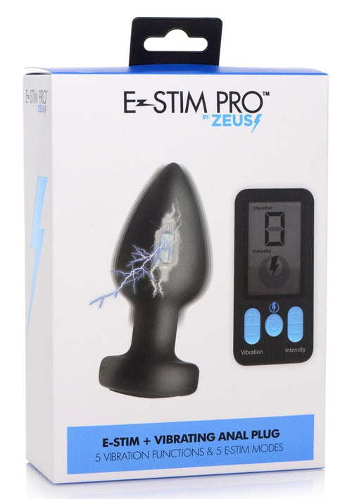 Load image 1 in gallery view. Zeus Vibrating and E-Stim Silicone Rechargeable Anal Plug with Remote Control - Black
