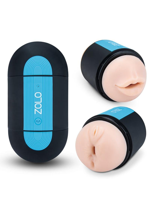 Load image 1 in gallery view. ZOLO Pleasure Pill Silicone Rechargeable Masturbator - Mouth and Anal - Black/Blue