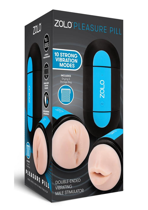 Load image 1 in gallery view. ZOLO Pleasure Pill Silicone Rechargeable Masturbator - Mouth and Anal - Black/Blue